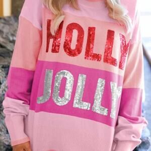 Christmas HOLLY JOLLY Sequin Colorblock Crewneck Size Small NWOT